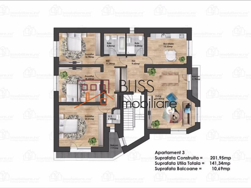 Apartment for Sale Herastrau | Nordului, Bucharest - 3 Bedroom - ID:69858 | Bliss Imobiliare / Photo 16 - BLISS Imobiliare
